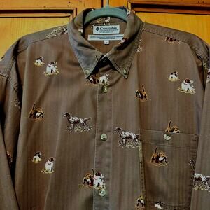 Men's Columbia Long Sleeve Button Down Hunting Dogs Size Large EUC
